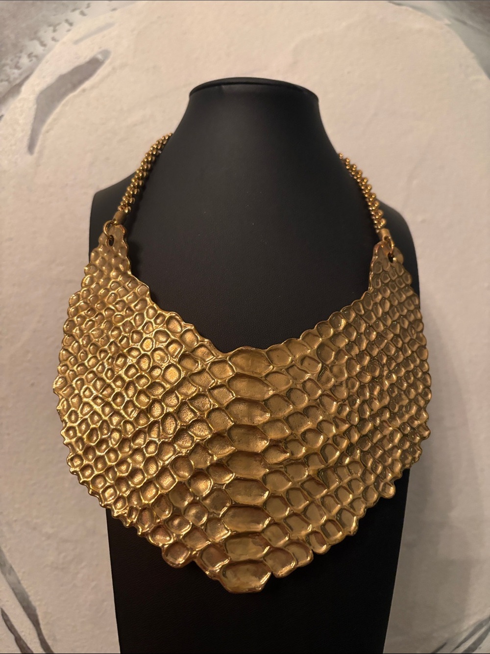 Vintage YSL Statement Gold Textured Bib Necklace